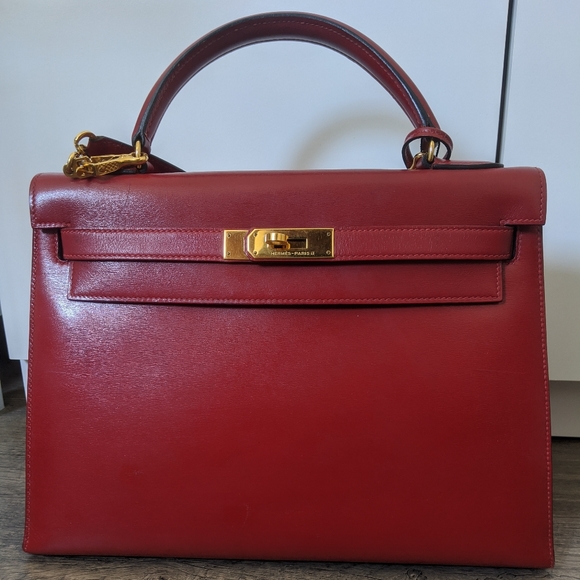 Hermes Rouge H Kelly 32, Sellier Box Leather - Picture 1 of 15